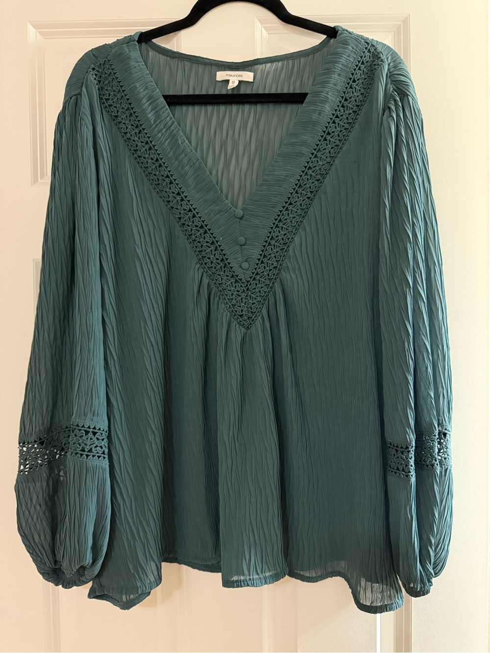 ⚡️Maurice’s sz XXL⚡️ pleated V-Neck Long Sleeve Blouse - Teal